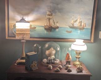 Side table with nautical items 