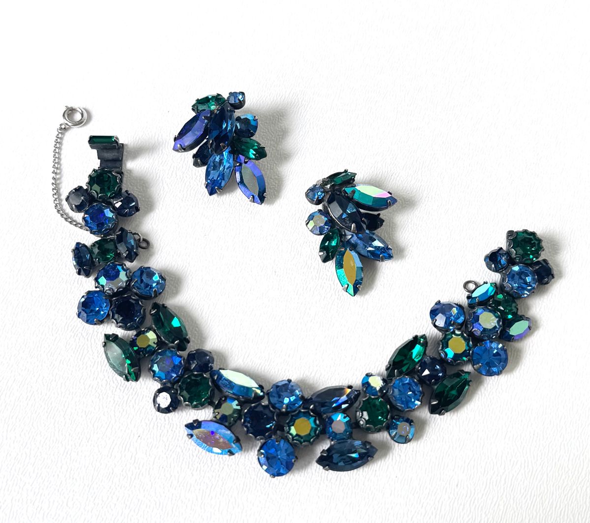 Vintage Rhinestone Bracelet and Clip on Earrings