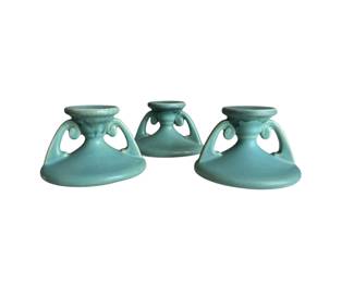 Roseville Pottery Carnelian Candlestick Trio