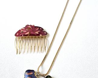 Vtg enamel necklace and hair comb