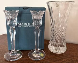 Waterford candlesticks , Cristal flower vase