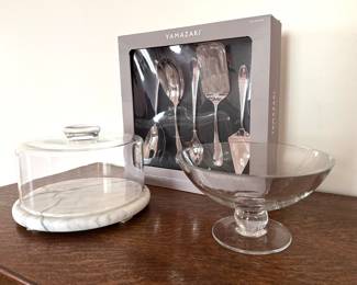 Marble Cheese tray , new serving tools , glass bowl