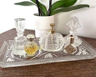 Crystal tray , Vtg perfume bottles