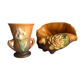 Roseville Pottery Conch Shell & Iris Vase