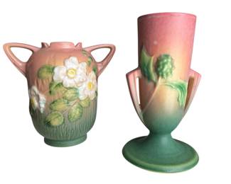 Roseville Pottery Thorn Apple & White Rose Vases