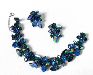 Vintage Rhinestone Bracelet and Clip on Earrings