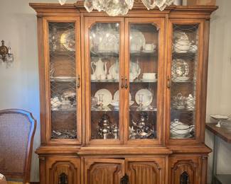 Large china cabinet & fine china & silver ware