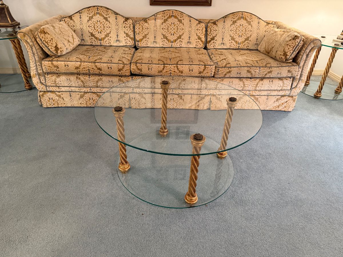 Retro Glass and Gilt tables crafted in Belgium