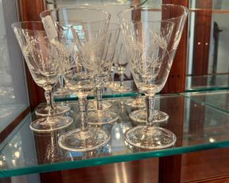 Set 6 vintage wheat etched wine glasses