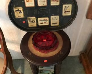 Cute round table, antique tray!