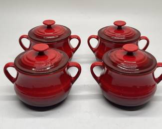 Four Le Creuset Stoneware Serving Bowls with Lids