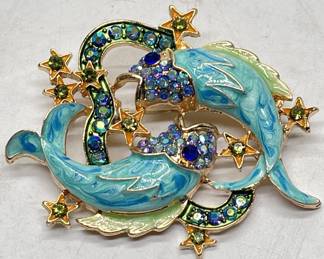 Astrology Zodiac Pisces Enameled Fish Brooch