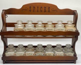 Vintage Spice Rack with Glass Jars