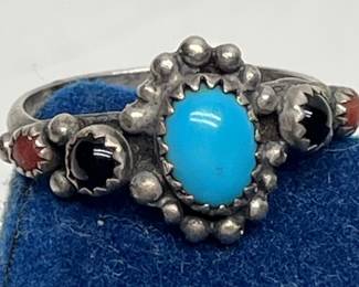 Sterling Silver Southwest Ring with Turquoise, Coral, etc.
