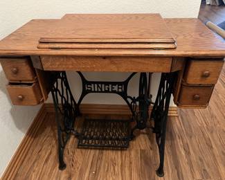 Antique Peddle Singer Sewing Machine in Original Cabinet