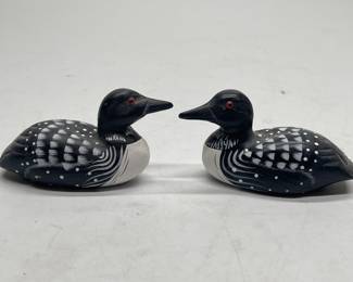 Two Vintage Mini Hand Painted Hand Carved Wooden Ducks