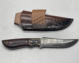 Full Tang Damascus Steel Knife with Leather Sheath