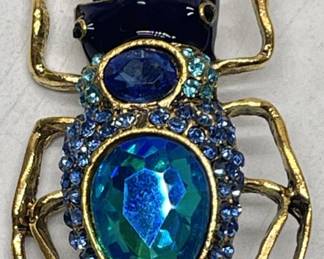 Enameled Beetle Brooch / Pendant with Rhinestones