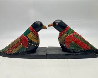 Pair of Hand Carved & Painted Bird Book Ends