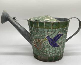 Vintage Mosaic Glass Metal Watering Can