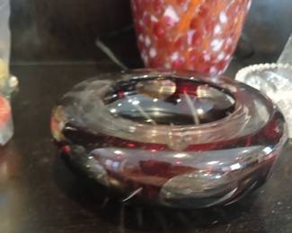 Red/clear glass ashtray