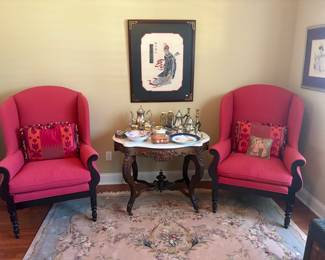 Set of Hickory North Carolina red chairs, like new condition!