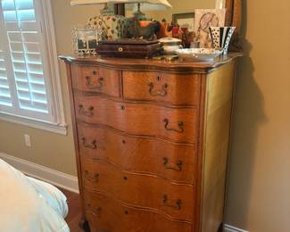 Tall 6 drawer chest with mirror, antique