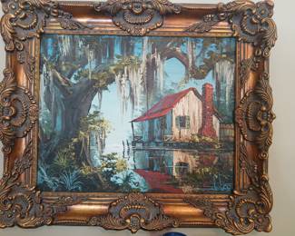 Margaret De Loo "cabin on the bayou".
Hand painted original signed & in custom frame