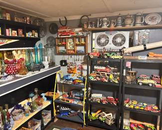 Lots of unique glass and vintage toys in our Cowboy Room!