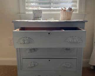 Stunning Blue Painted Vintage Wood Dresser With Decor