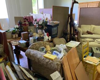 Packed artist's studio.