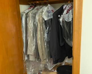 Many custom tailored wool and silk suits and shirts. Many never worn.