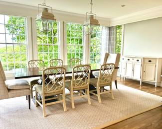 Double Pedestal Table with 2 Upholstered Chairs & 6 Hickory Chairs