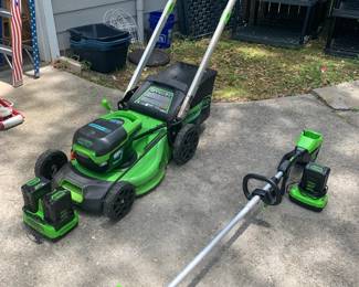 Greenworks electric push mower, weed eater