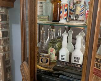 Barber collectable bottles, Hair tonics, straight razors, and more