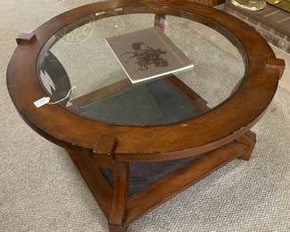 glass and wooden coffee table