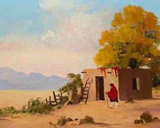 169
Willard Page
1885-1958
"Adobe Hut"
Oil on canvasboard
Signed lower left: W Page; titled by the artist's wife
9" H x 16" W
Estimate: $400 - $600