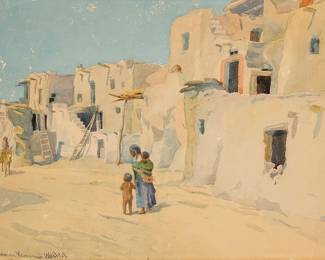 14
Marion Kavanagh Wachtel
1870-1954
"Street in Walpi -- No 21"
Watercolor and pencil on paper
Signed lower left: Marion Kavanagh Wachtel; titled in pencil, verso
Sheet: 12.125" H x 16.125" W
Estimate: $1,000 - $1,500