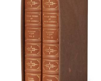 291
"History of the Indian Tribes of North America"
Hardcover book in two volumes
McKenney, Thomas L. and James Hall. "History of the Indian Tribes of North America." Kent: Volair Limited, 1978
First Limited Edition: 1475/5000
Each quarto bound in full gilt-stamped leather with gilt page edges, together containing 120 color portraits, housed in a cloth slipcase
Overall: 10.875" H x 7.375" W x 5" D
Estimate: $300 - $500