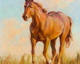 143
Shawn Cameron
b. 1950
Horse in an atmospheric landscape
Oil on canvas
Signed lower right: Shawn Cameron
12" H x 9" W
Estimate: $500 - $700