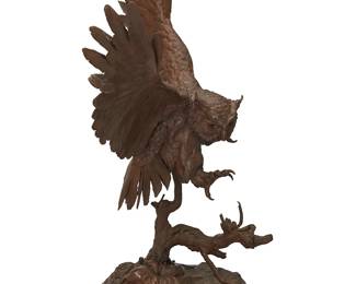 136
After Jules Moigniez
1835-1894
"Owl"
Patinated bronze on marble plinth
Signed in the casting: J. Moigniez
Bronze: 34" H x 23.5" W x 15.75" D; Overall: 35.75" H
Estimate: $1,200 - $1,800