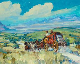 76
Marjorie Reed
1915-1996
"Star Lit Trail"
Oil on canvasboard
Signed lower right: Marjorie Reed; signed again and titled in ink on an artist label affixed verso
12" H x 16" W
Estimate: $1,000 - $1,500