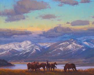61
Michael Albrechtsen
b. 1962
"Taking in the View"
Oil on canvas
Signed lower left: M. Albrechtsen; signed again, titled, and numbered "#726" in ink, verso
40" H x 44" W
Estimate: $2,000 - $4,000