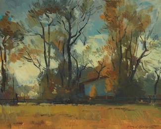 103
Sergei Bongart
1918-1985
House and autumnal trees
Oil on canvas
Signed lower right: Sergei Bongart
24" H x 30" W
Estimate: $1,000 - $2,000