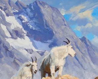 127
Dustin Van Wechel
b. 1974
"Lofty Goals"
Oil on canvas panel
Signed lower right: D. Van Wechel; titled on a gallery label attached to the frame's verso
14" H x 11" W
Estimate: $1,000 - $2,000