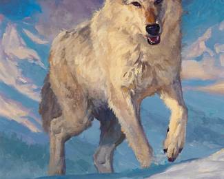 131
Dustin Van Wechel
b. 1974
"Chasing Shadows," 2020
Oil on canvas panel
Signed upper left: D. Van Wechel; signed again, titled, and dated verso: '20
12" H x 9" W
Estimate: $1,000 - $2,000