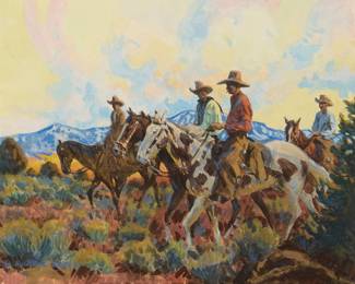 299
Buckeye Blake
b.1946
"The Big Open," 1987
Gouache on board
Signed and dated lower left: © Buckeye Blake 87; titled on a certificate of authenticity affixed to the frame's backing paper
Sight: 9.25" H x 12.25" W
Estimate: $500 - $700