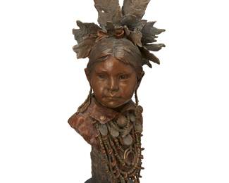 18
John Coleman
b. 1949
"The Navajo Dance," 2006
Cold-painted bronze on rotating wood plinth
Edition: 19/35
Signed, dated, titled, and numbered in the casting: John Coleman / CA / ©
Bronze: 19" H x 8" W x 7" D; Overall: 21.75" H
Estimate: $2,000 - $4,000
