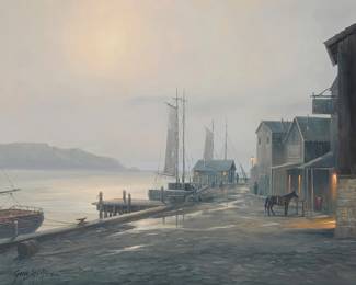16
Gene Speck
b. 1937
"Breaking Through the Mist," 2000
Oil on panel
Signed and dated lower left: Gene Speck 2000; signed again and titled in pencil on the frame's backing paper
11" H x 14" W
Estimate: $1,500 - $2,000
