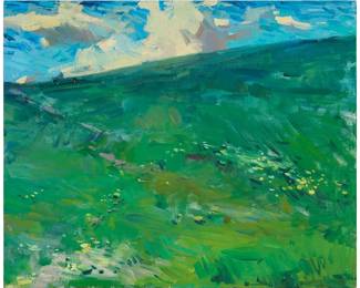 104
Sergei Bongart
1918-1985
Green hills pastoral
Oil on canvas
Unsigned
26" H x 32" W
Estimate: $600 - $800